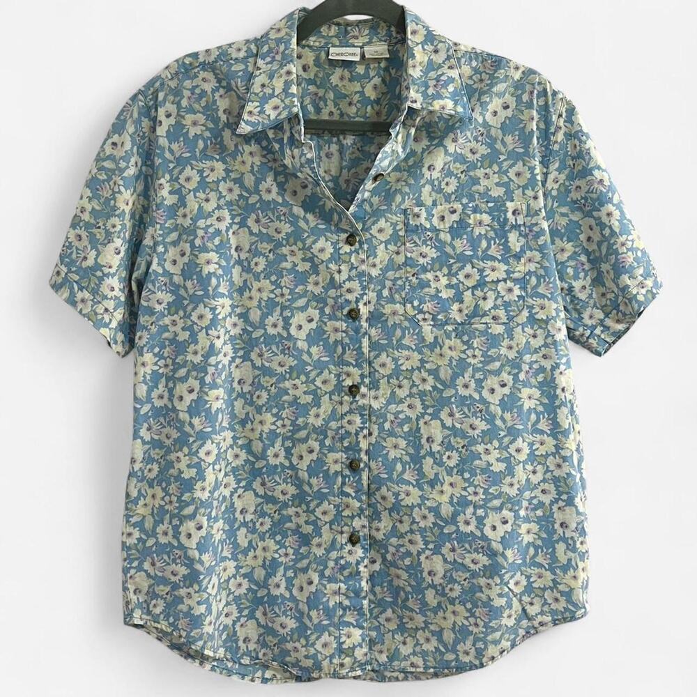 CHEROKEE Vintage 90s Floral/Tropical Button Down Top 100% Cotton